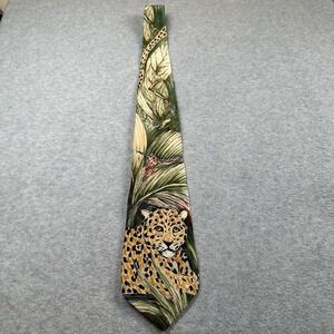 Vintage‎ Jaguar Silk Crepe Mens Tie World Wildlife Fund Green Yellow USA